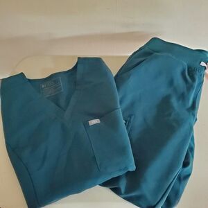FIGS Womens Srubs Set Catarina One Pocket Top Yola Skinny Scrub Pants Green Sz M